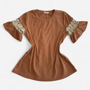 ROOLEE Women's S Boho Casual Floral Blouse Cotton Blend Brown